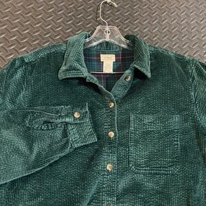 Vintage L.L. Bean Green Corduroy Shirt Jacket Flannel Line Long Sleeve M Regular